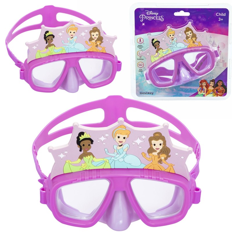 Laste sukeldumismask Princesses Bestway 9102X, polükarbonaadist läätsed, universaalne suurus