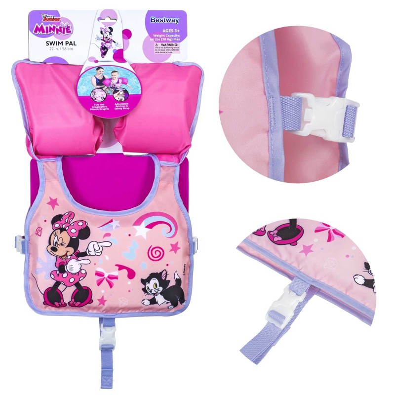 Laste ujumisvest Minnie, täispuhutav, sisseehitatud krae, 3–6 a