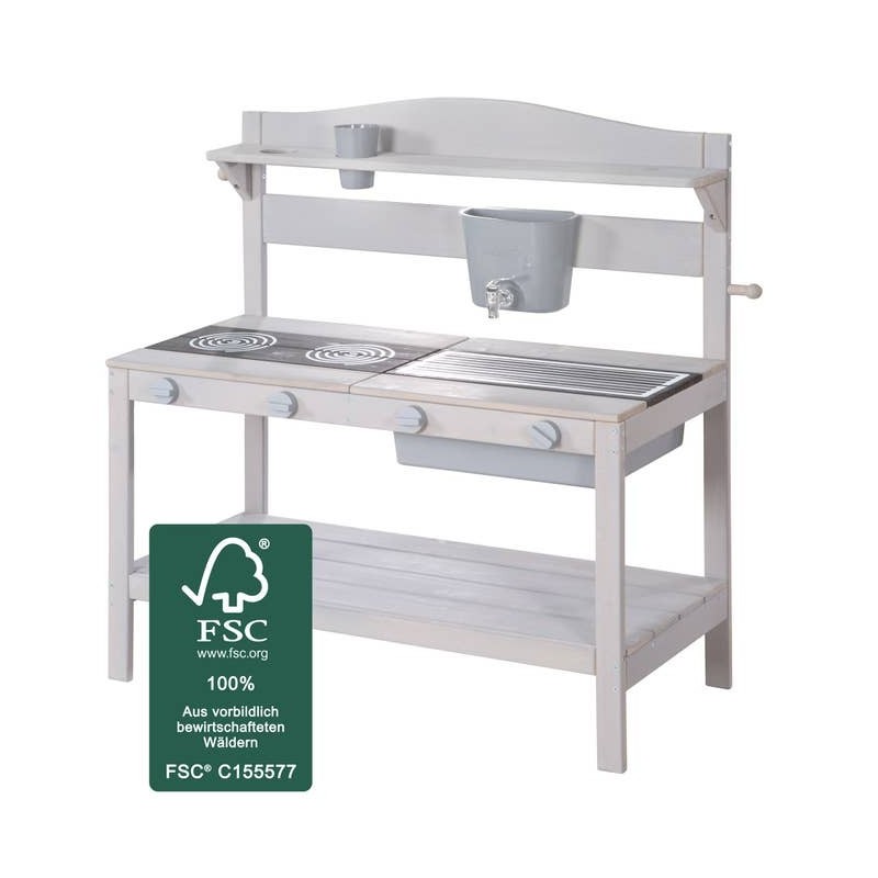 Välisseinaga mudaköök veekraaniga - FSC sertifitseeritud puit - hall laseriga töödeldud