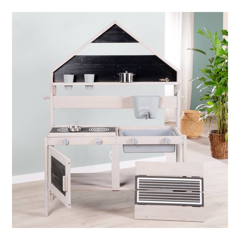 Õuemänguköök, mudaköök disain maja- FSC sertifitseeritud puit - hall laseriga töödeldud