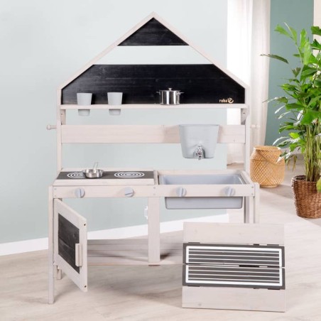 Õuemänguköök, mudaköök disain maja- FSC sertifitseeritud puit - hall laseriga töödeldud