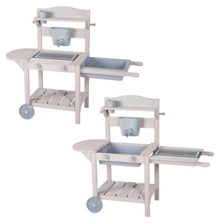 Mobiilne mudaköök- mänguköök grill lastele - FSC sertifitseeritud puit - hall laseriga töödeldud