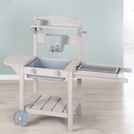 Mobiilne mudaköök- mänguköök grill lastele - FSC sertifitseeritud puit - hall laseriga töödeldud