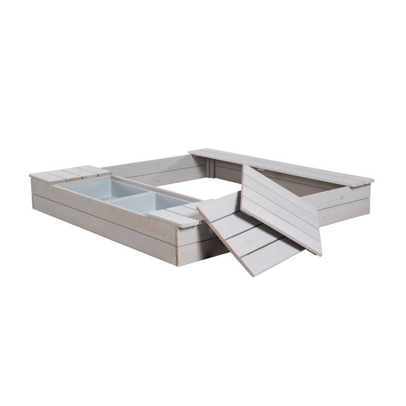 Liivakast 'Outdoor +' kahe mänguvanniga, ilmastikukindlast täispuidust liivakast, halliks peitsitud