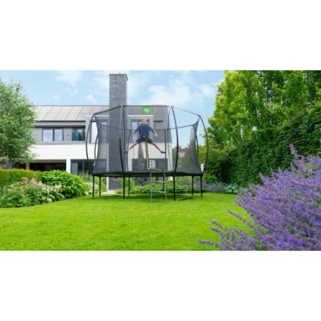 Batuut EXIT Silhouette, ümmargune, ø366 cm, must, ohutusvõrguga ja vedrukattega