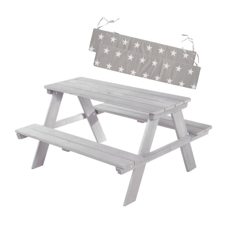 Laste õue piknikulaud pinkidega + ilmastikukindlad istmepadjad, hall