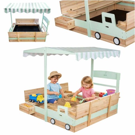 Puidust kaanega liivakast 360° pöörlev varikatus lukustatav pink 120x120cm