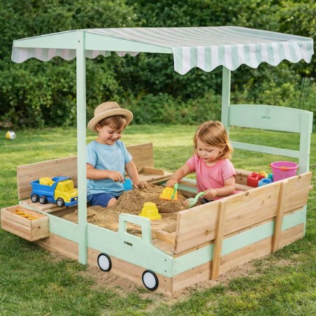 Puidust kaanega liivakast 360° pöörlev varikatus lukustatav pink 120x120cm