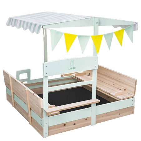 Puidust kaanega liivakast 360° pöörlev varikatus lukustatav pink 120x120cm