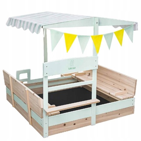 Puidust kaanega liivakast 360° pöörlev varikatus lukustatav pink 120x120cm