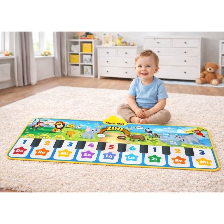 Laste muusikaline matt Loomaaia loomad, 10 klahvi, 10 meloodiat, 126 cm