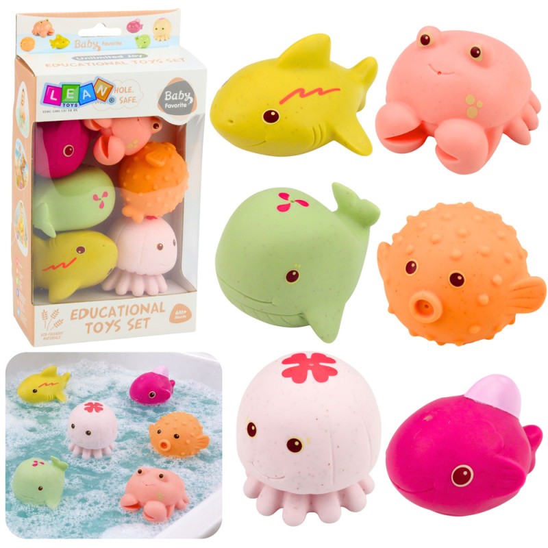 Harivad vannimänguasjad mereloomad, 6 tk, pehmest kummist