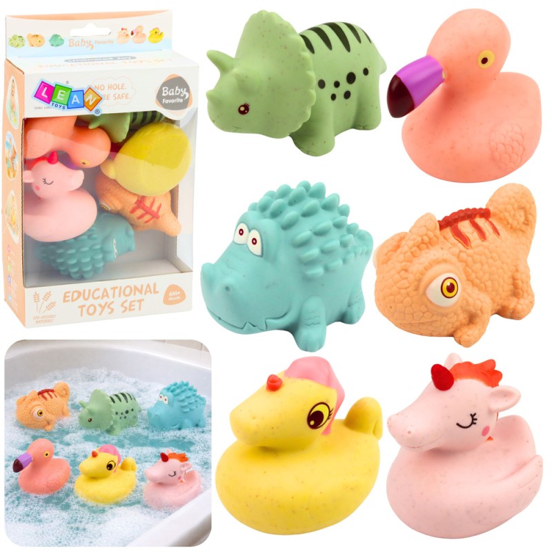 Harivate vannimänguasjade komplekt, pehmest kummist loomad, 6 tk, pastelsed