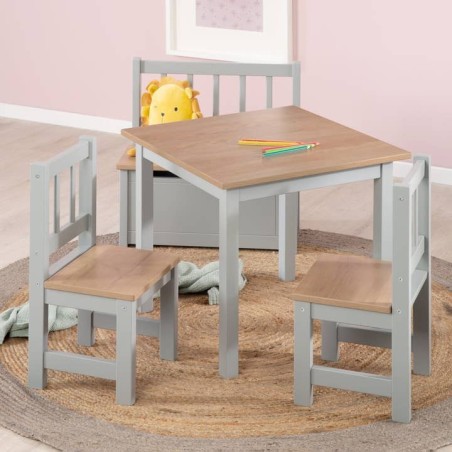 Laste laud ja toolid komplekt "Woody" - 2 tooli ja 1 laud - hallikaspruun värvi - puidudekoor