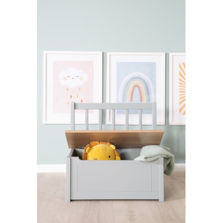 Laste panipaik pink 'Woody' - mänguasjakast naturaalsest/hallikaspruunist puidust - kaanepiduriga