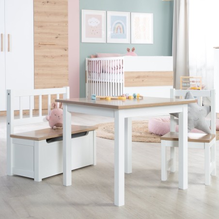 Laste laud ja toolid komplekt "Woody" - 2 tooli ja 1 laud - valget värvi - puidudekoor