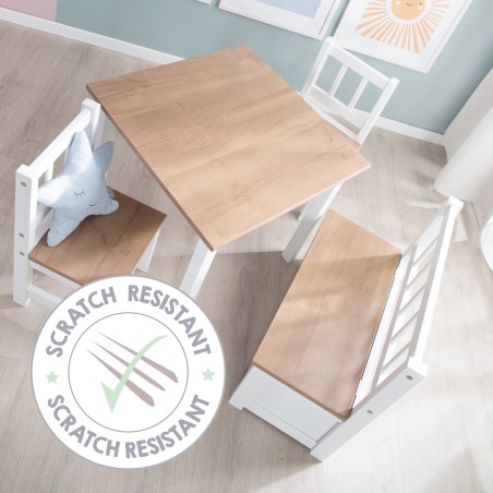 Laste laud ja toolid komplekt "Woody" - 2 tooli ja 1 laud - valget värvi - puidudekoor