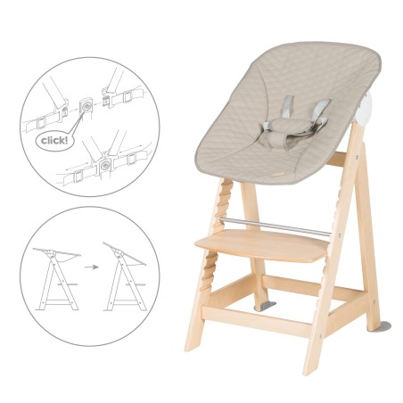 Söögitool "Born Up" 2in1 komplekt "hallikas tepitud" värvi, söögitool lamamisfunktsiooniga