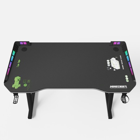 Mängurilaud LED-valgustusega Minecraft - topsi- ja kõrvaklappide hoidik - metallist Z-kujuline jalg