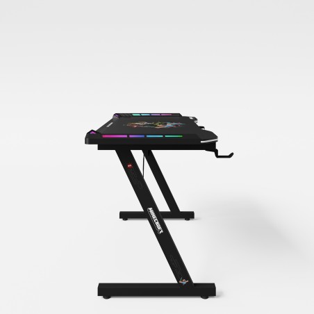 Mängurilaud LED-valgustusega Minecraft - topsi- ja kõrvaklappide hoidik - metallist Z-kujuline jalg