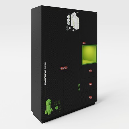 Riidekapp Minecraft 3-ukseline - Süsinikvärvi välimus - Must / Roheline