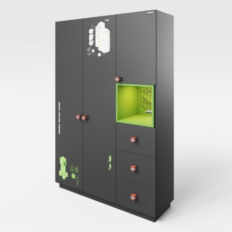 Riidekapp Minecraft 3-ukseline - Süsinikvärvi välimus - Must / Roheline