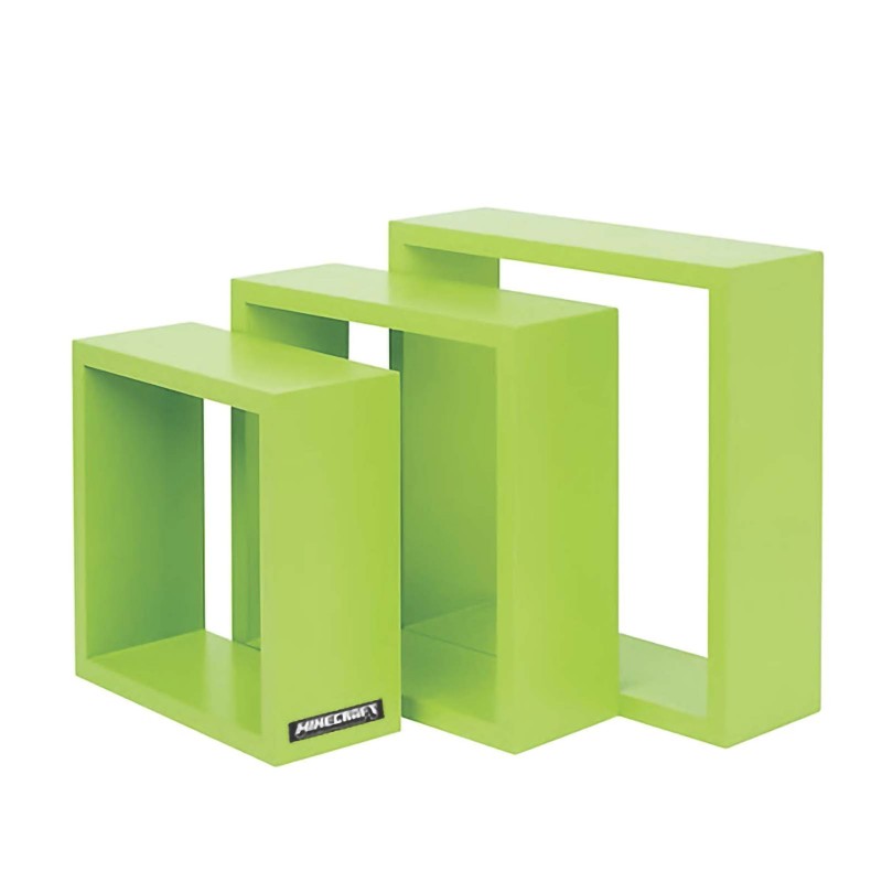 Seinariiulid Minecraft – 3-osaline komplekt – erineva suurusega kuubikud – heleroheline