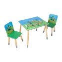 Laste laud ja toolid komplekt Minecraft – laud ja 2 puidust tooli – roheline / sinine