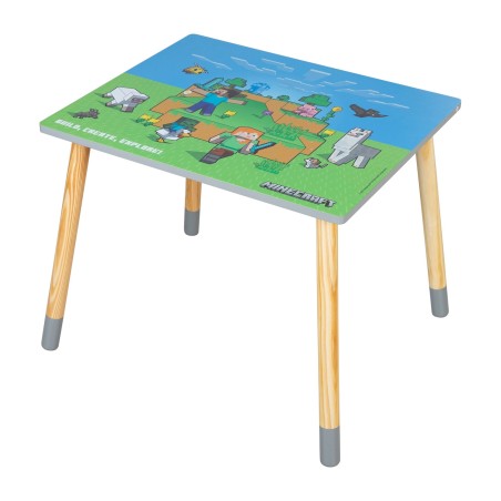 Laste laud ja toolid komplekt Minecraft – laud ja 2 puidust tooli – roheline / sinine