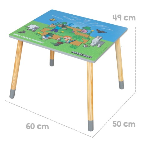 Laste laud ja toolid komplekt Minecraft – laud ja 2 puidust tooli – roheline / sinine