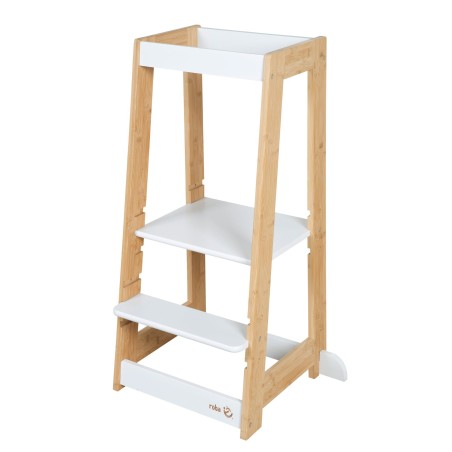 Puidust Õppetorn lastele – Kandevõime kuni 80 kg – Valge / Bambusest