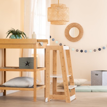 Puidust Õppetorn lastele – Kandevõime kuni 80 kg – Valge / Bambusest