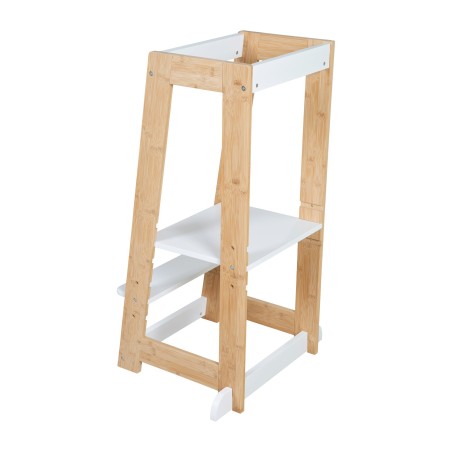 Puidust Õppetorn lastele – Kandevõime kuni 80 kg – Valge / Bambusest