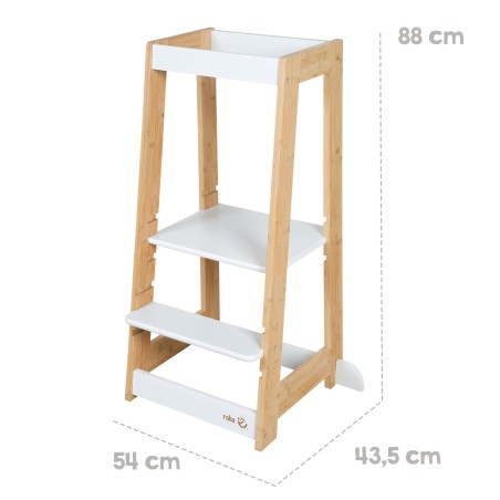 Puidust Õppetorn lastele – Kandevõime kuni 80 kg – Valge / Bambusest