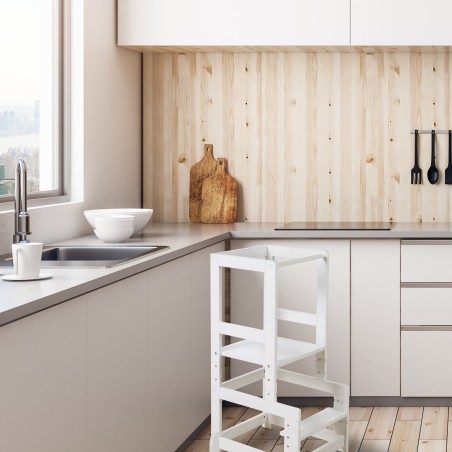 Õpitorn, valge, ohutu astmelaud lastele, ideaalne köögiabiliseks, kandevõime kuni 80 kg