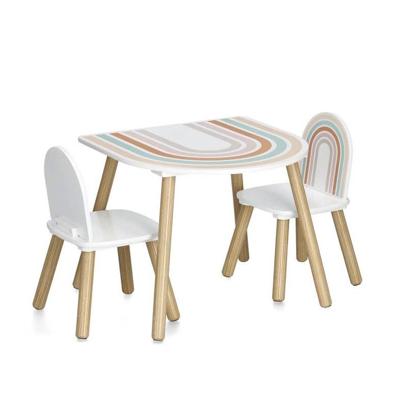Laste vikerkaarega laud ja toolid – vastupidav MDF ja männipuit