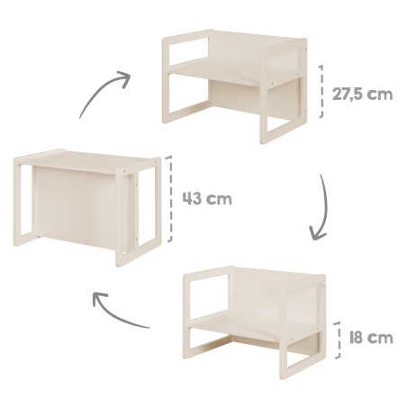 Laste laud ja tool 3in1 - Muudetav taburet ja laud - Ümberkujundatav lastepingiks - Kašmiir