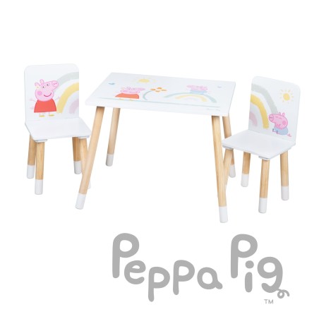 Laste laua ja toolide komplekt "Peppa" - 2 tooli + 1 laud - seeria motiiviga - valge / naturaalne puit