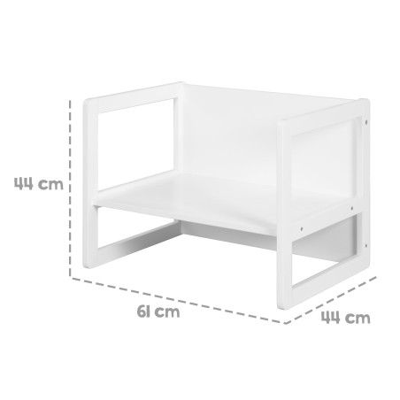 Laste laud ja tool 3in1 - Muudetav taburet ja laud - Ümberkujundatav lastepingiks - valge