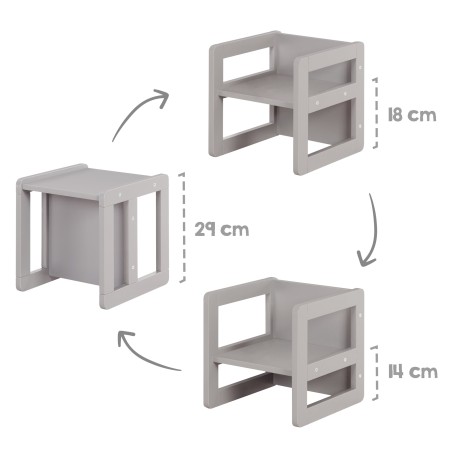 Laste laud ja tool 3in1 - Muudetav taburet ja laud - Ümberkujundatav lastepingiks - hall