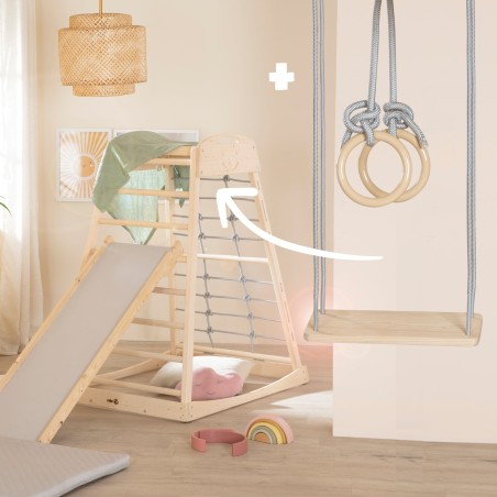 Siseruumide ronimistorn mänguväljak koos lisatarvikutega – naturaalne puit / hall