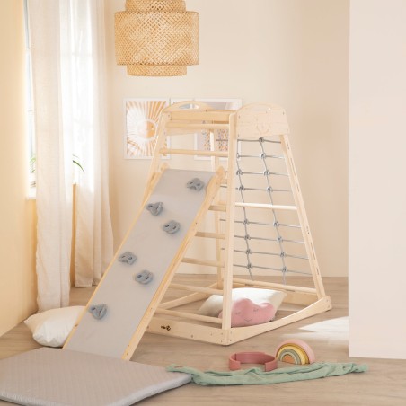 Siseruumide ronimistorn mänguväljak koos lisatarvikutega – naturaalne puit / hall