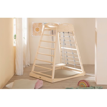 Siseruumide ronimistorn mänguväljak koos lisatarvikutega – naturaalne puit / hall