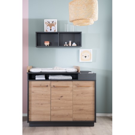 Kummut mähkimisalusega Lenn avatud sahtlitega, antratsiithall / dekooriga 'Artisan Oak'