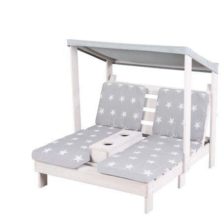 Laste õuelamamistool kahele, katusega, FSC-sertifitseeritud täispuit, hall