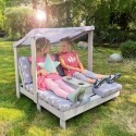 Laste õuelamamistool kahele, katusega, FSC-sertifitseeritud täispuit, hall
