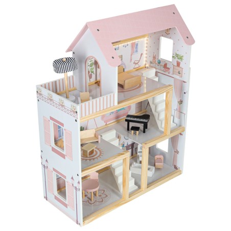 Puidust nukumaja + mööbel 78cm roosa LED