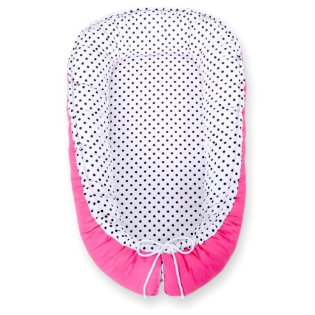Beebipesa kahepoolne Premium Cocoon väikelastele - valged täpid/ tumeroosa
