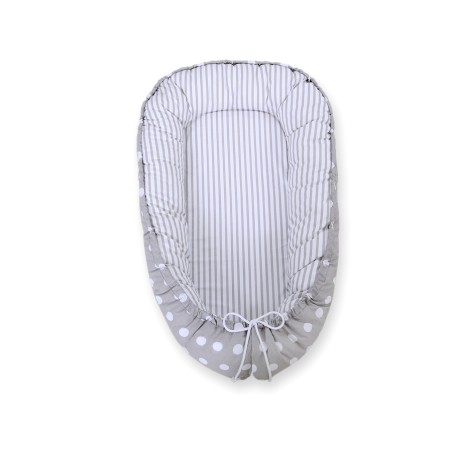 Beebipesa kahepoolne Premium Cocoon väikelastele - täpid hall