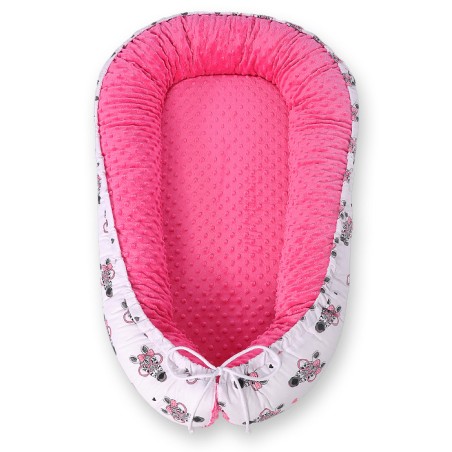 Beebipesa kahepoolne Premium Cocoon väikelastele minky-roosa sebrad